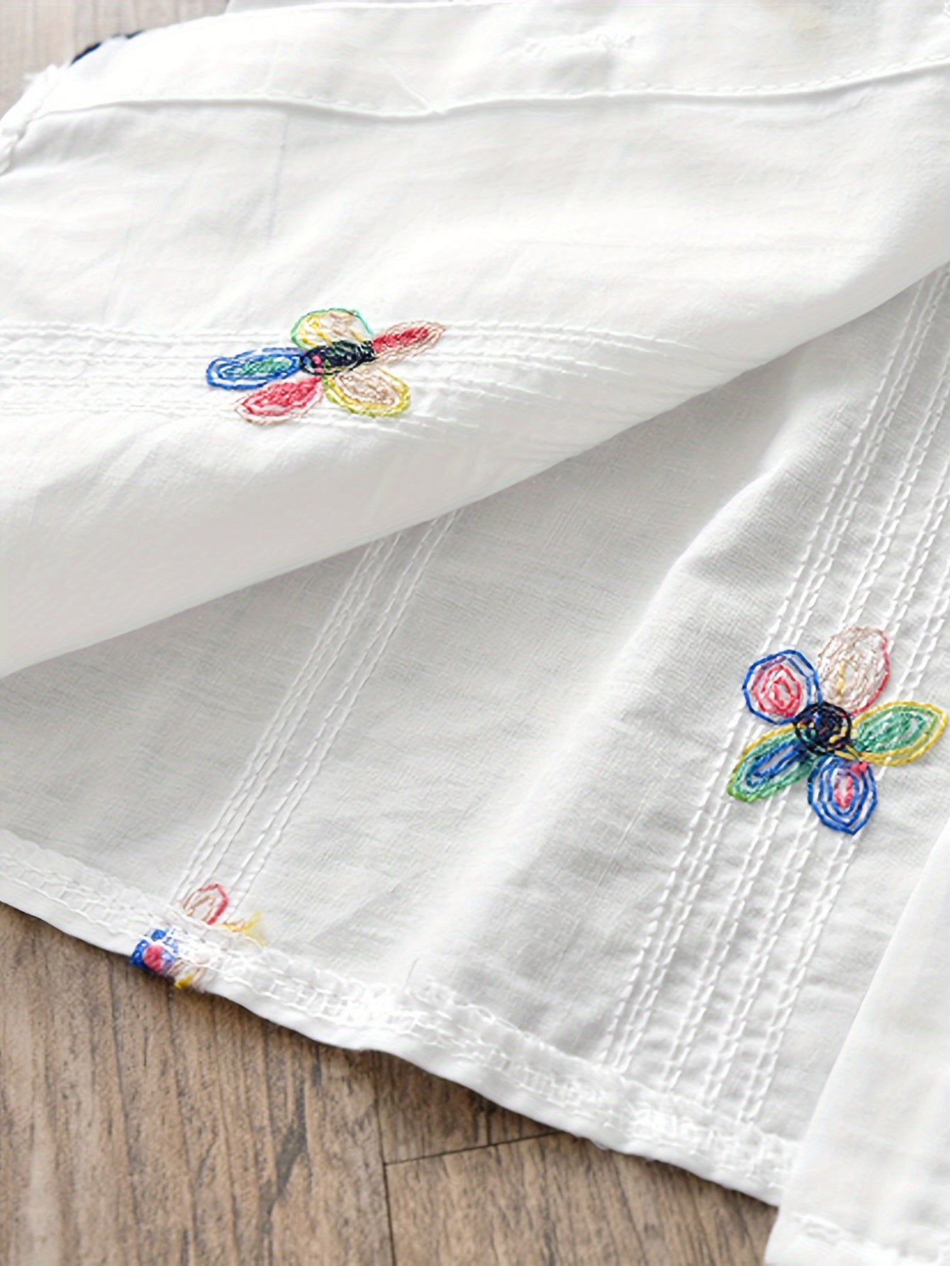 Girls' Boho Embroidered Cotton Blouse Long Sleeve Casual Shirt for Spring Fall