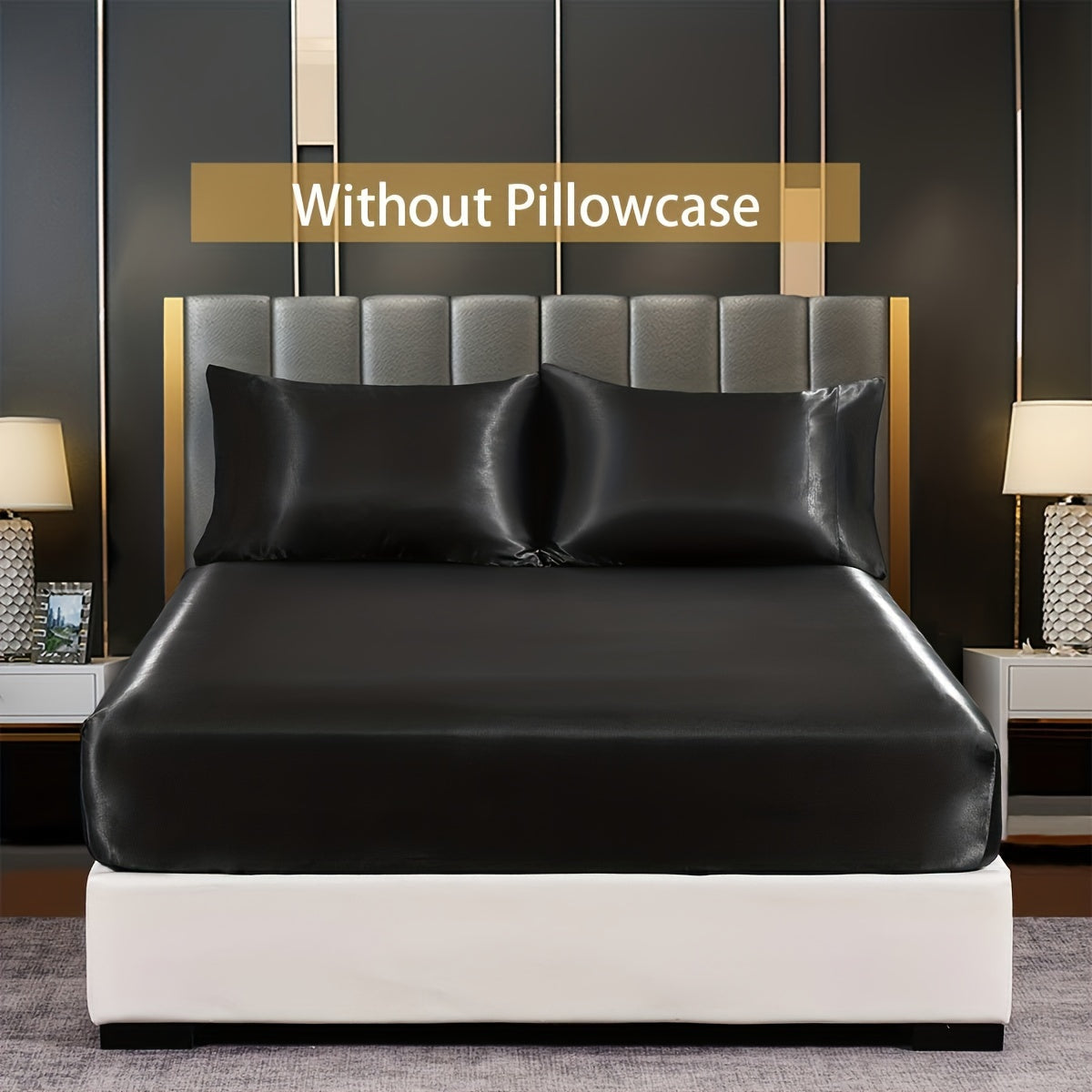 Satin Solid Color Fitted Sheet Luxuriously Soft Bedding for Bedroom and Guest Room