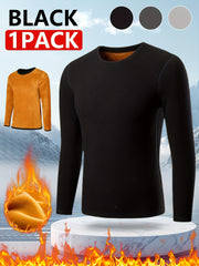 Men's Winter Velvet Top Fitted Crew Neck Casual Warm Solid Gold