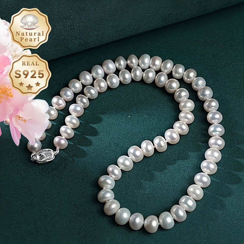 Women’s Freshwater Pearl Necklace 8-9mm Natural Lustrous Pearls Sterling Silver Gift