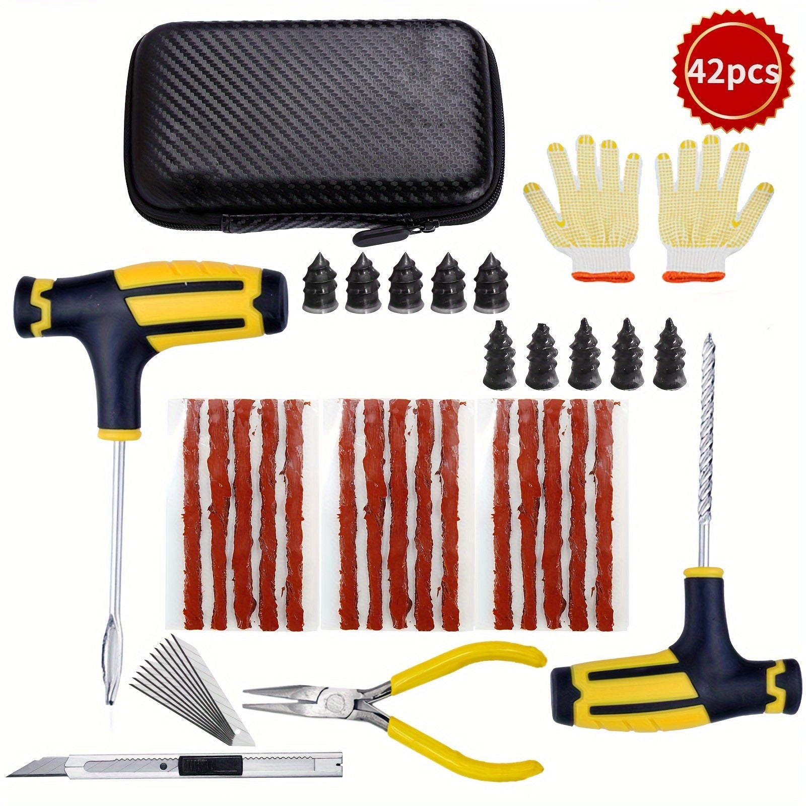 Car Tire Repair Kit 23/42 Pieces Puncture Plug Tools Emergency Tire Repair