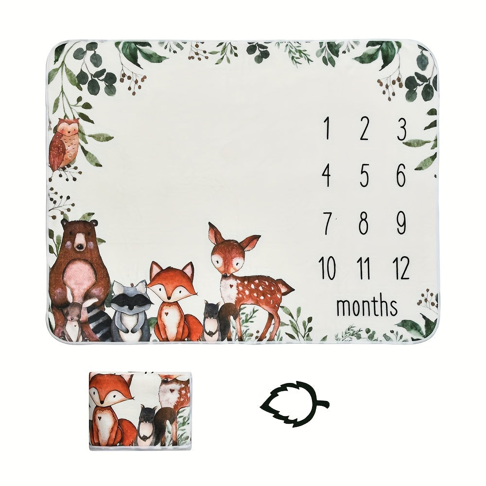 Animal Print Flannel Milestone Blanket for Newborns and Babies 74x39cm