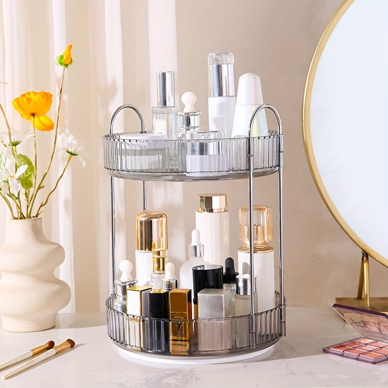 Adjustable Multi-Layer Makeup Organizer with 360° Rotation Transparent PET Storage for Perfume Lipstick Foundation