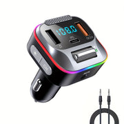 Car Wireless Transmitter Bluetooth Adapter 30W PD QC3.0 Hands-Free Calling LED Console