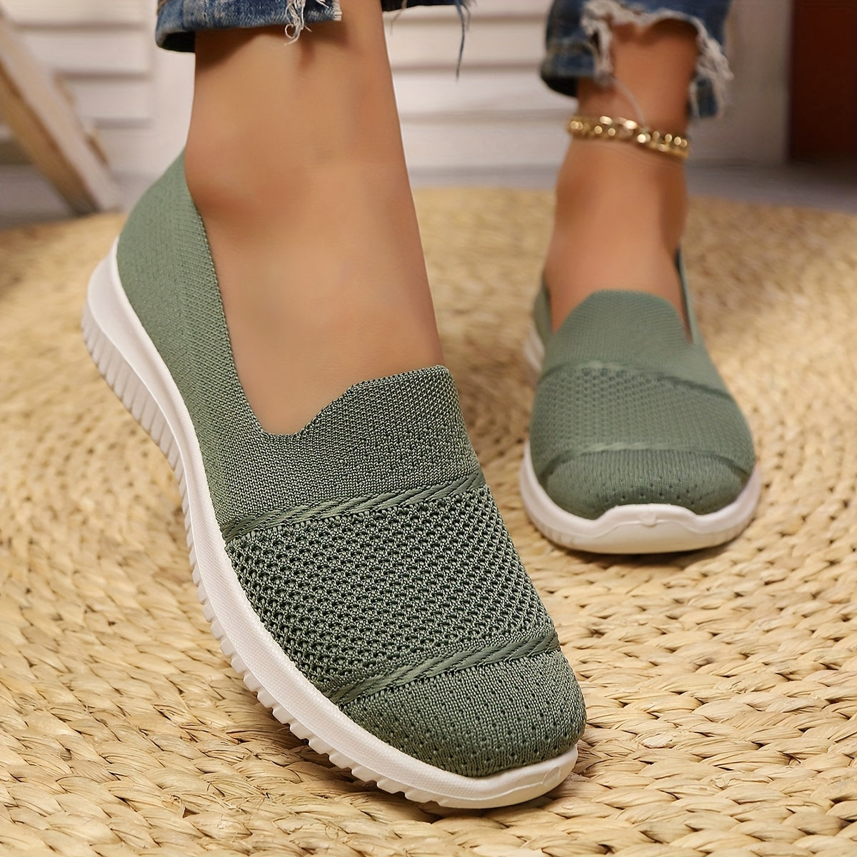 Zapatillas casuales para mujer sin cordones, ligeras y transpirables, zapatos planos