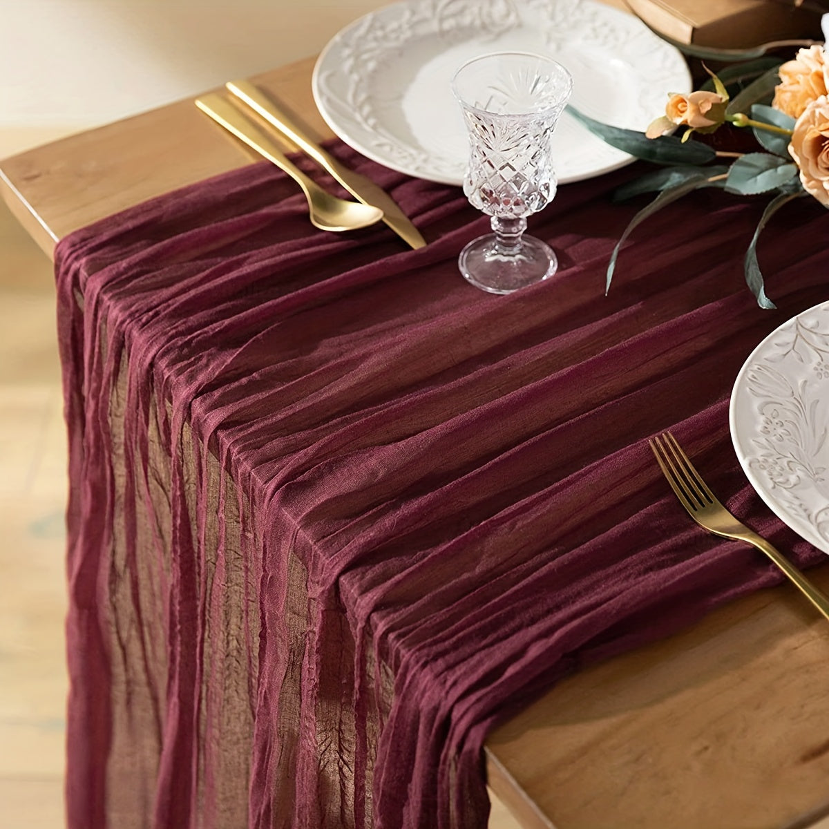 Polyester Crinkle Table Runner for Rustic Wedding Decor