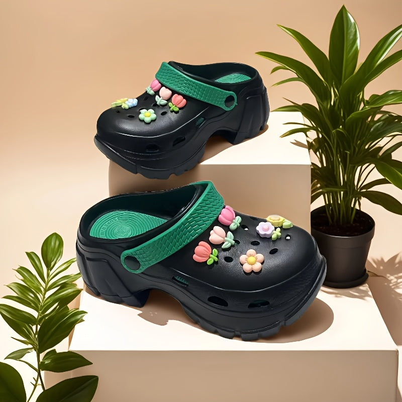 Women's Summer Plant-Themed Slip-On Shoes Pink White EVA Comfortable Casual