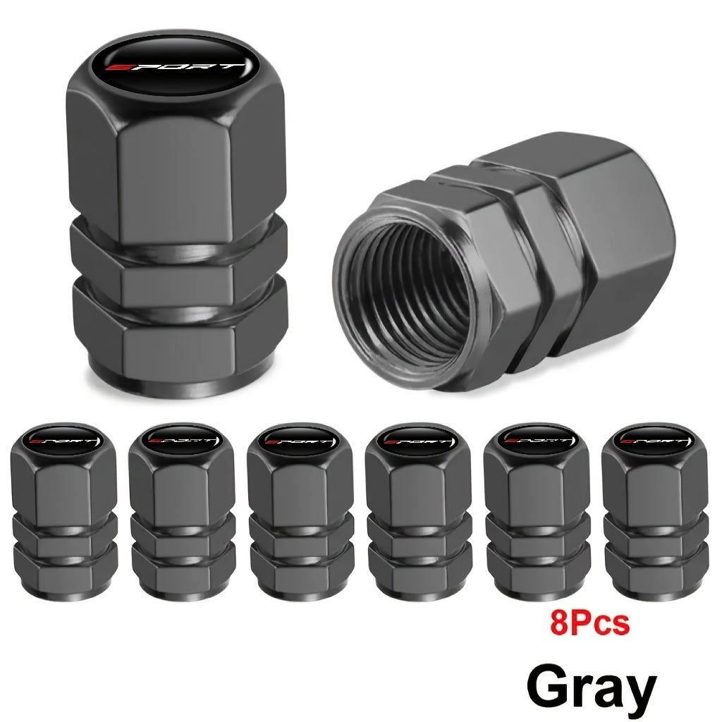 Aluminum Valve Caps Set for Cars and Motorcycles, Sport Pattern, 4/8/12 Pieces