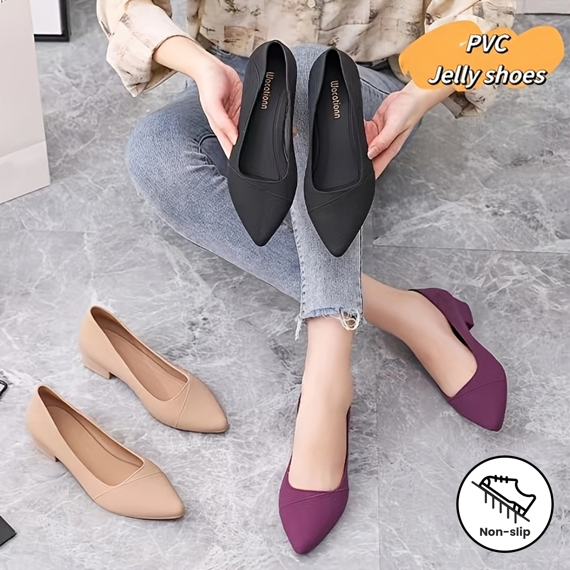 ayollar uchun slip-on burun uchi bilan yupqa tufli yumshoq kauchuk barcha mavsumlar uchun kundalik poyabzal