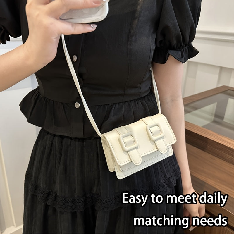 Women's Mini Crossbody Bag in White and Black with Buckle Closure and Polyester Lining