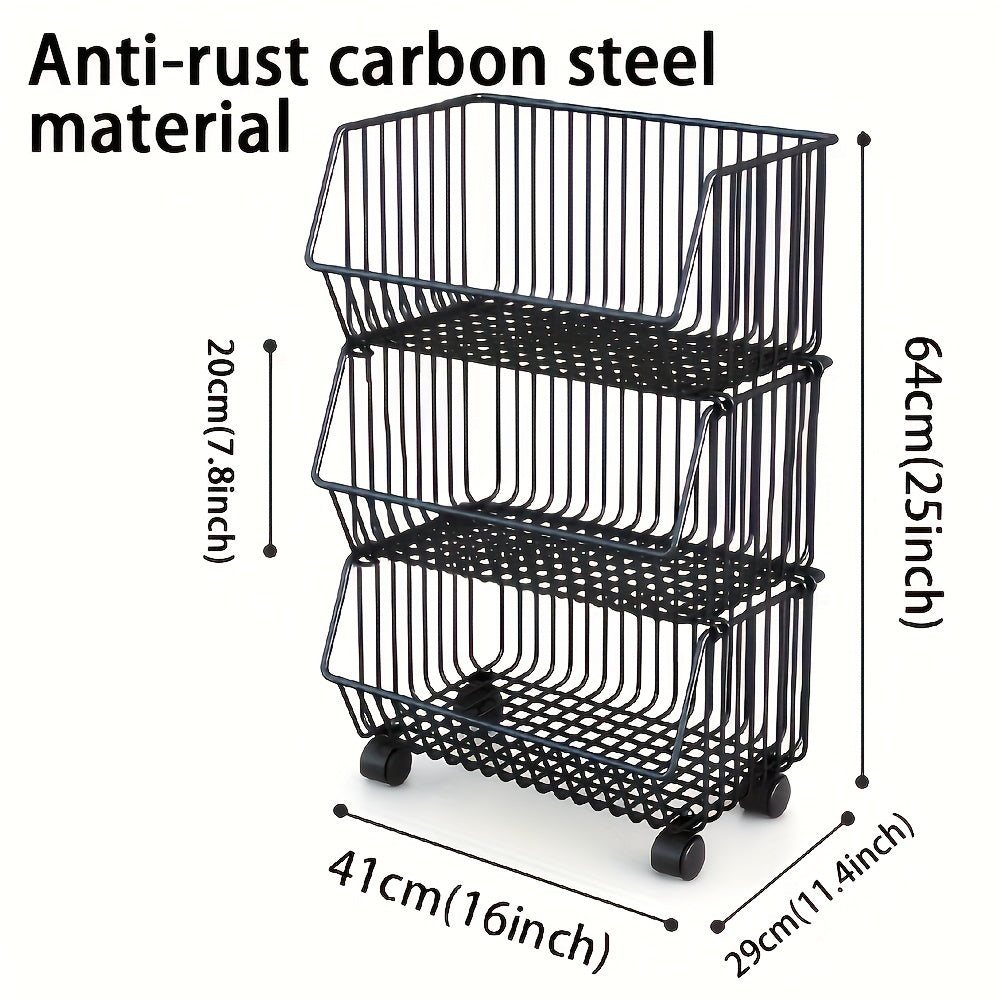 Metal Storage Cart with Wheels Multi-Tier Organizer for Condiments Toiletries Snacks and Fruits
