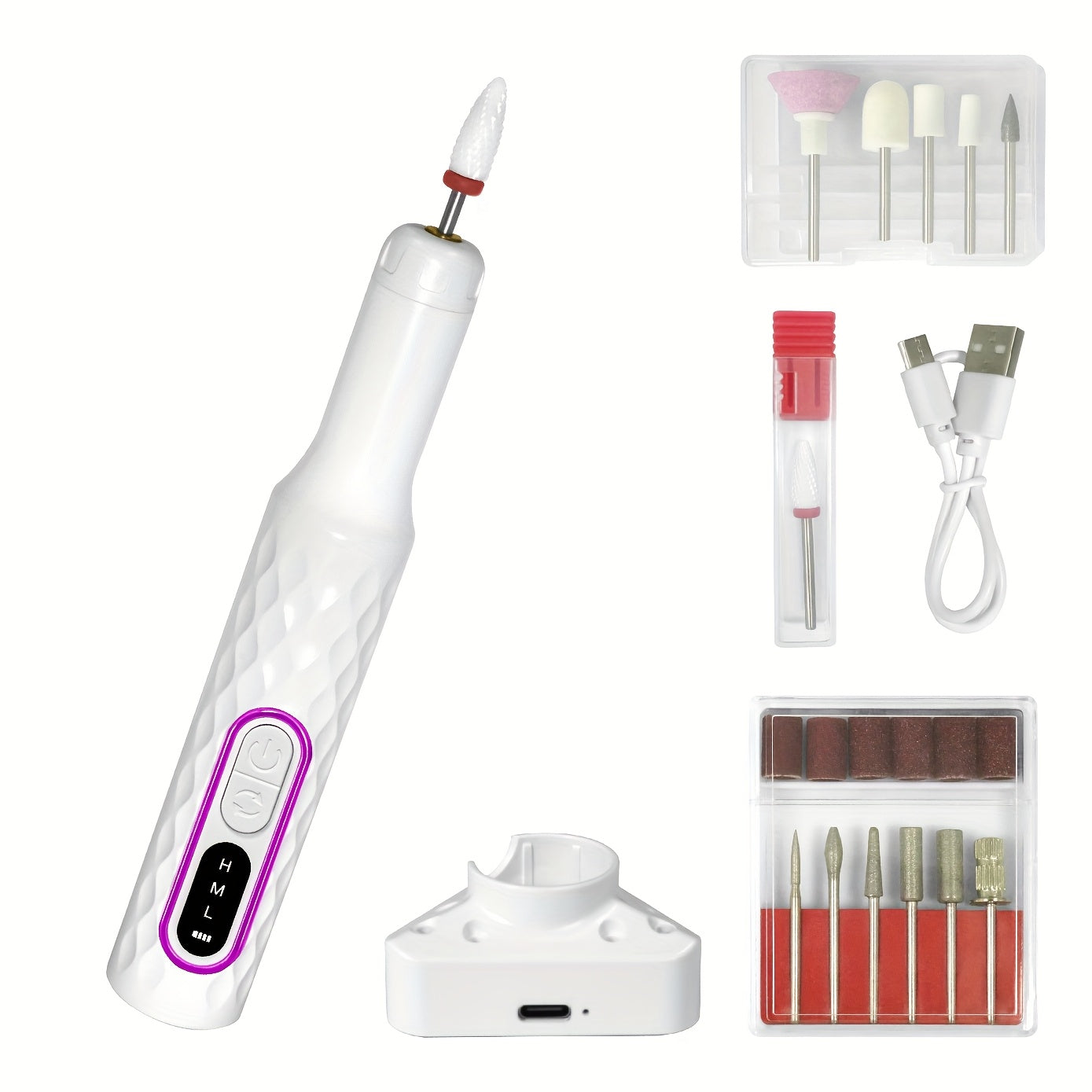 Quiet Nail Polish Grinder Kit with 12 Attachments USB Rechargeable Portable Silent Nail Care
