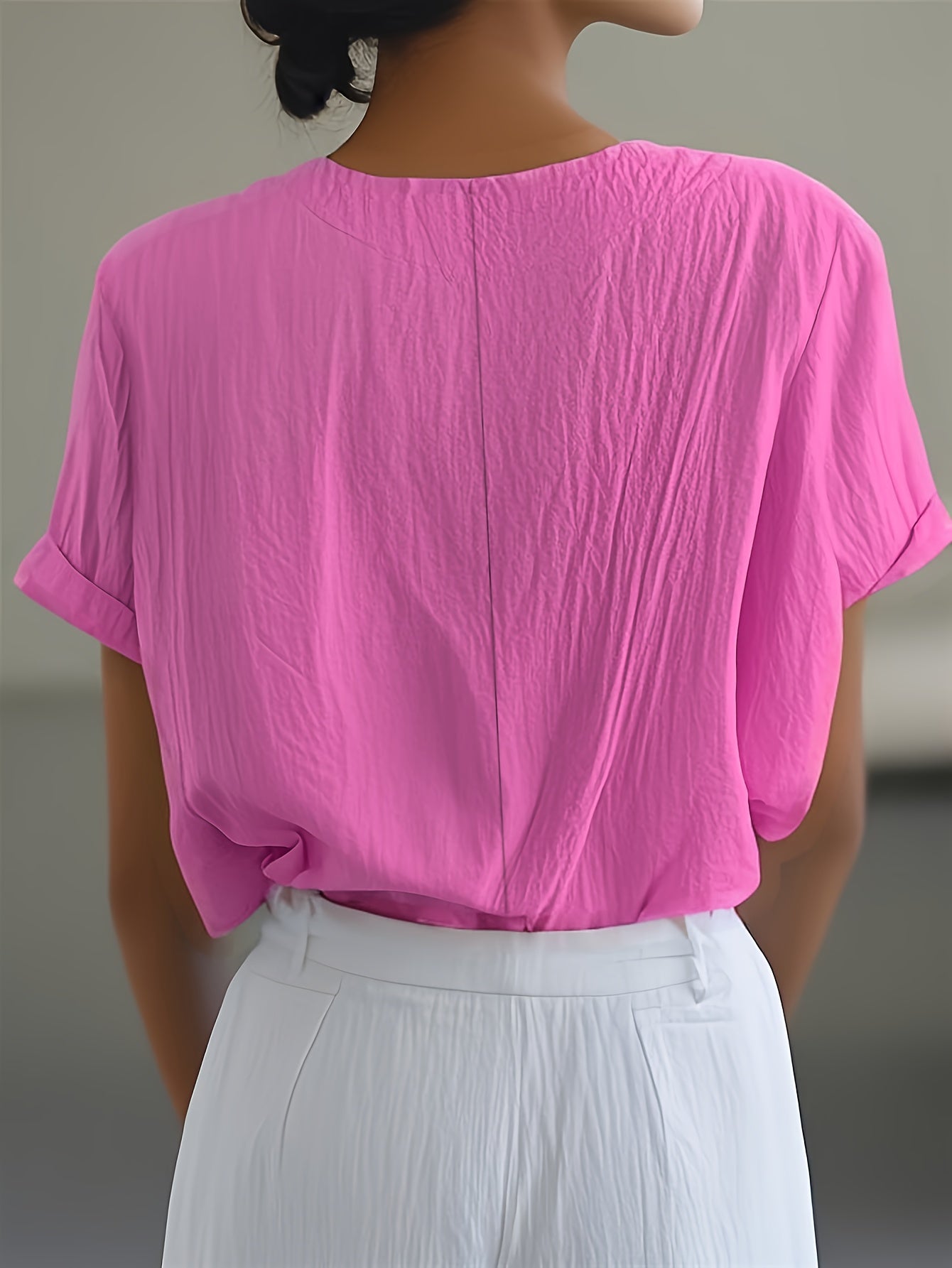 Blusa de algodón transpirable y ligera para mujer talla plus con botones frontales