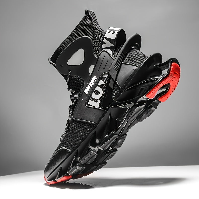 Men's High Top Running Shoes Breathable Blade Design Shock Absorption Non-Slip Sneakers