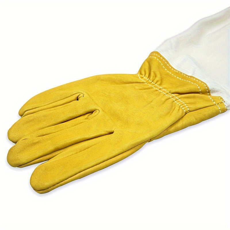 Beekeeping Gloves with Durable Goatskin Faux Leather Ventilated Long Sleeves and Elastic Cuffs