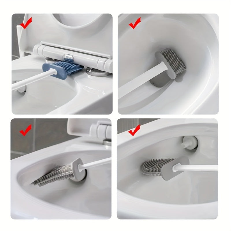 Silicone Wall-Mounted Toilet Brush Set with Long Handle and Holder for Bathroom and Toilet Cleaning