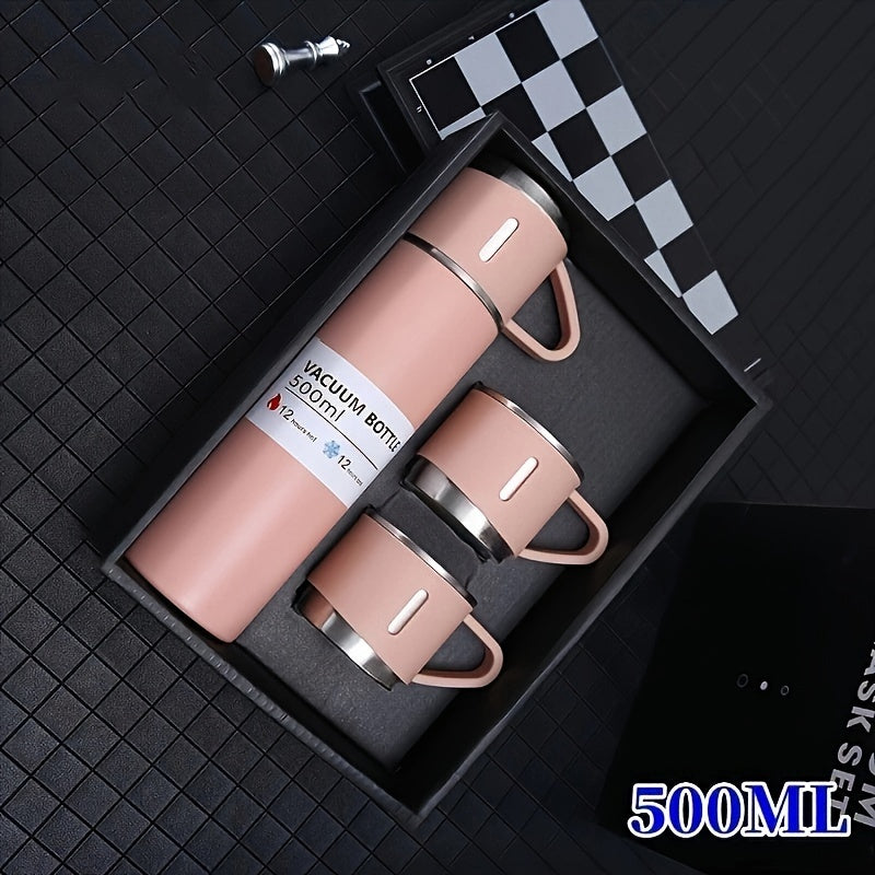 Set of Vacuum Insulated Water Bottles with 3 Cup Lids for Hot Cold Beverages
