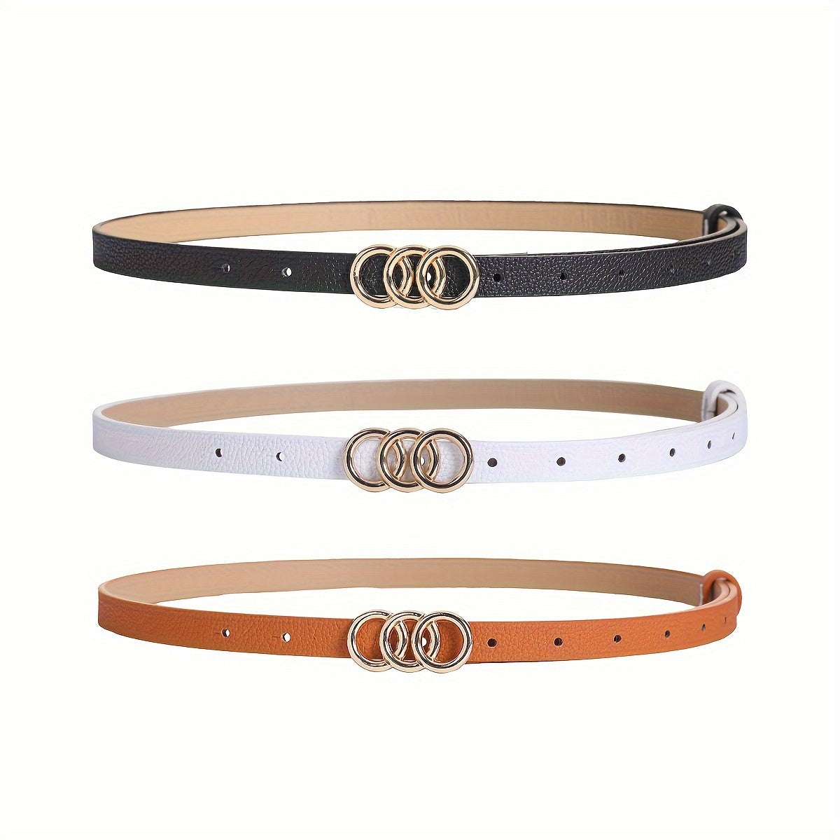 Набор из 3 ремней с пряжками с узором личи и множественными отверстиями для мужчин, повседневные из искусственной кожи для свадеб и вечеринок