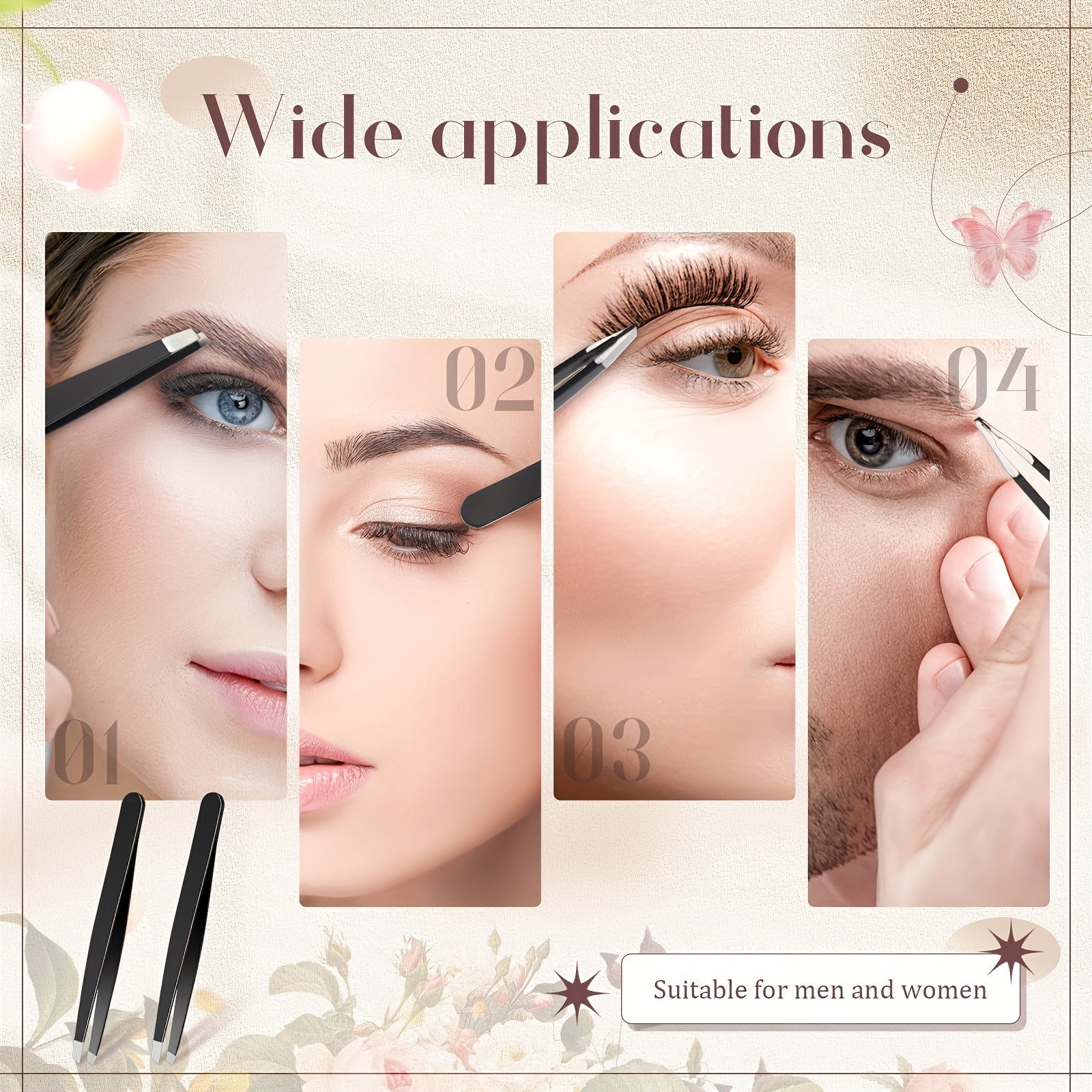 Professional Precision Tweezers Set for Eyebrow, Splinter, Ingrown Hair Removal