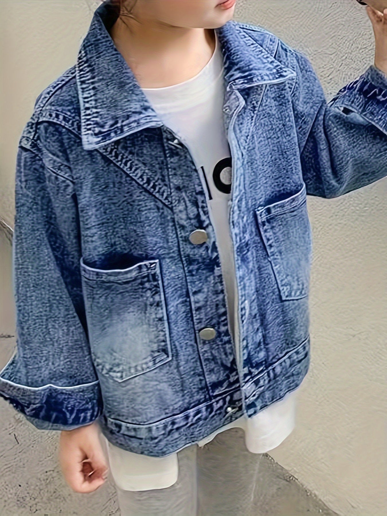 Children's Denim Jacket for Girls Long Sleeve Casual Woven Cotton Polyester
