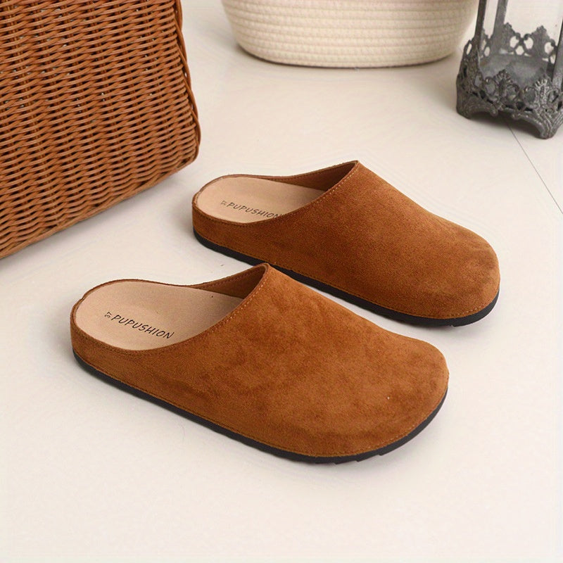 Women's Vintage Beige Slip-On Mules with Soft Cushioned Insole