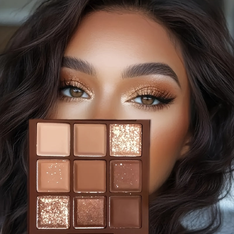Paleta de sombras de ojos con purpurina mate perlada para mujer con 9 colores chocolate