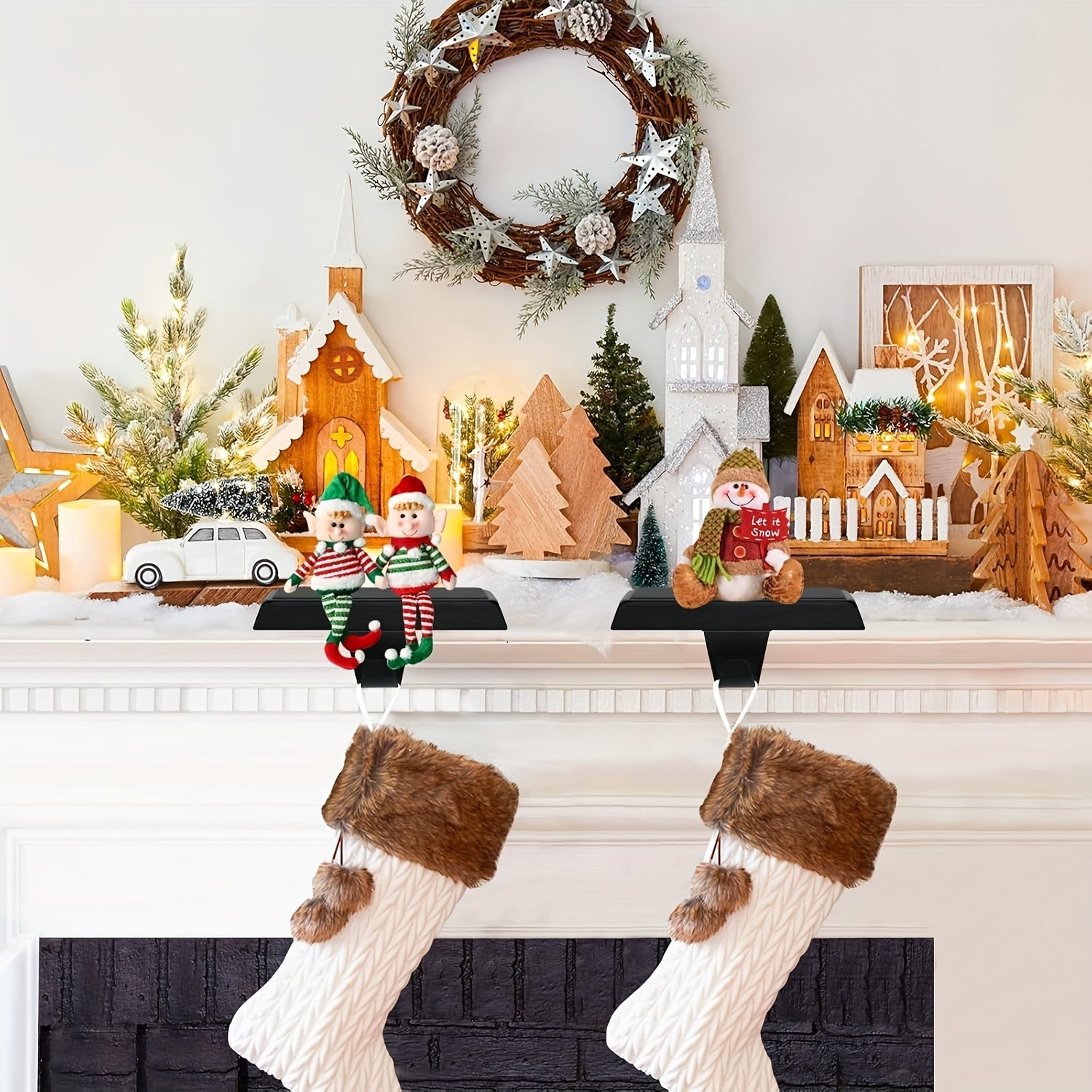 Set of 2 Metal Christmas Stocking Holders Multi-Use Hooks for Mantel and Decor