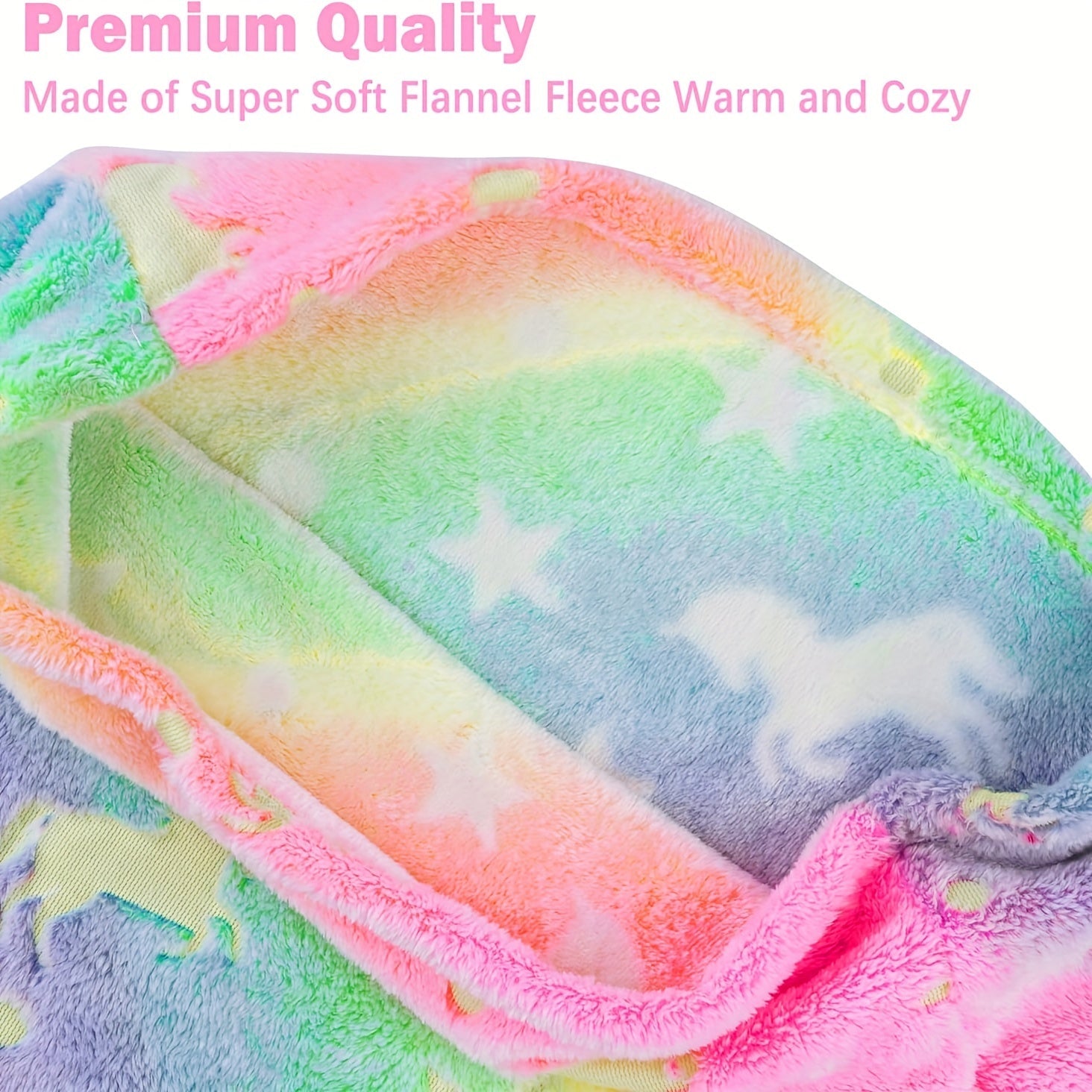 Kids Girls Rainbow Unicorn Mermaid Tail Blanket Flannel Glow-in-the-Dark Cozy