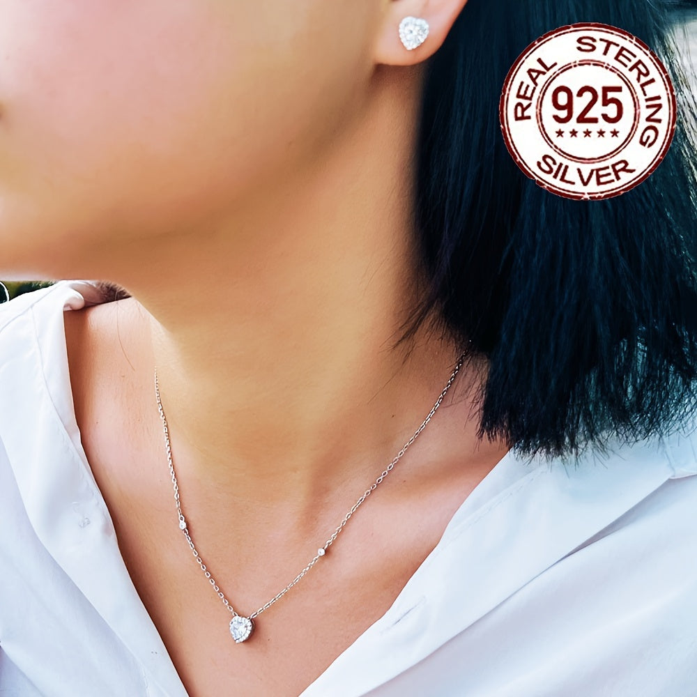 Women’s Jewelry Set Sterling Silver Heart Design with Cubic Zirconia