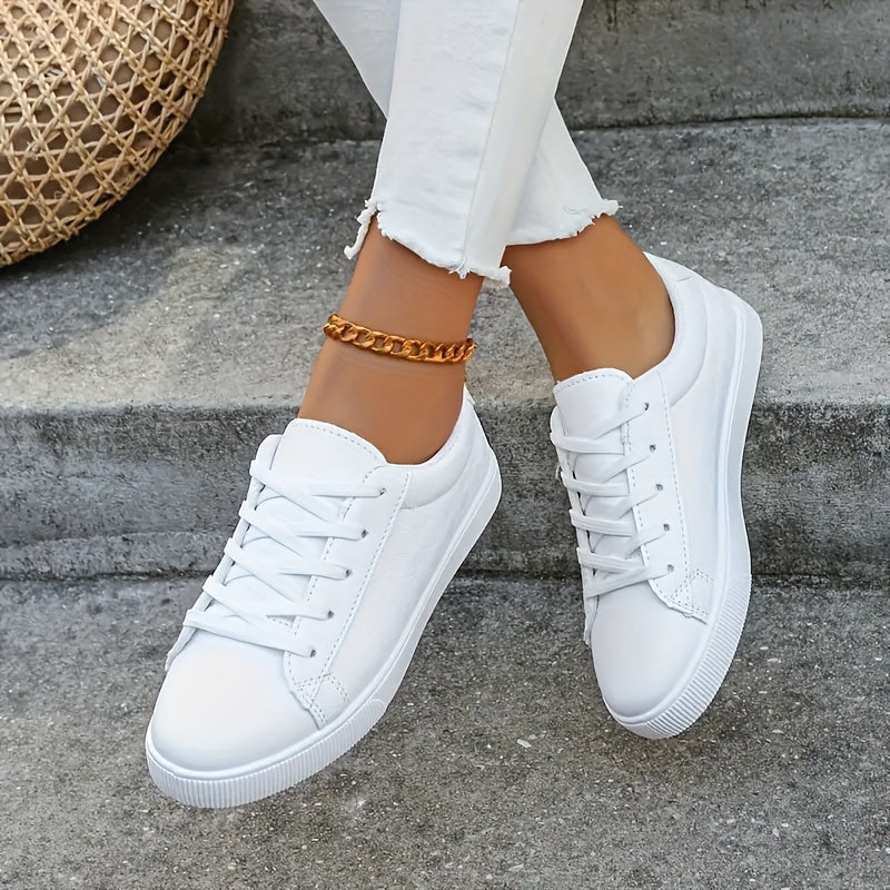 Women's White Grid Pattern Sneakers Lightweight Breathable Casual Shoes