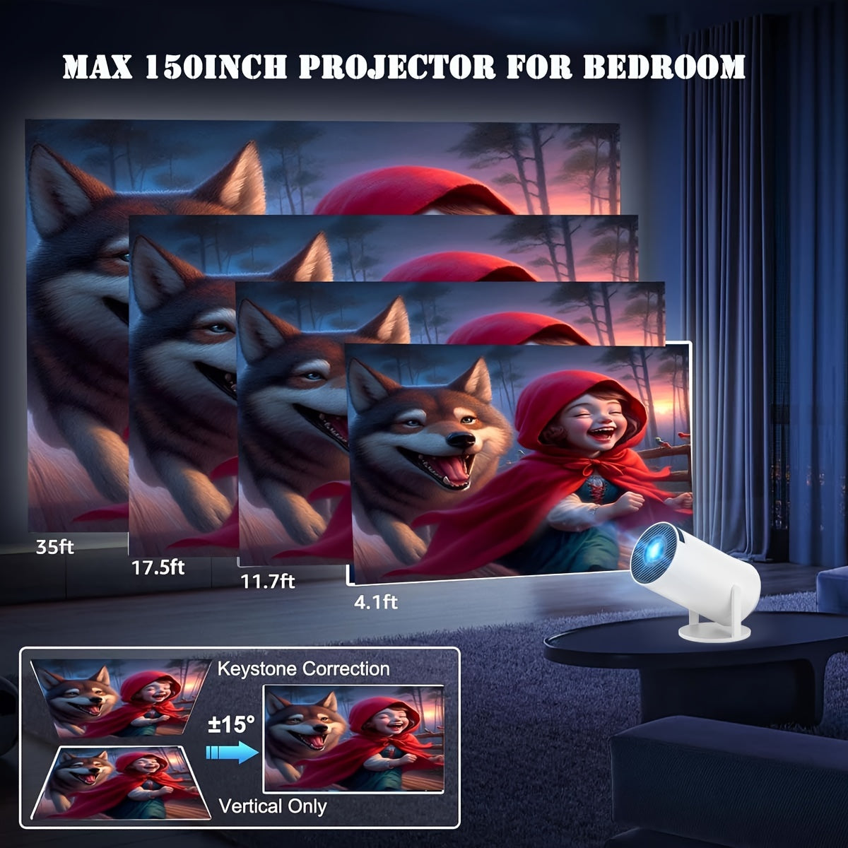 XYA S100 Portativ 4K Proyektor, 5G WiFi va Simsiz, 3000+ Lumen Yorqinlik, Masofadan Boshqarish, Kiyestone Qo'llab-quvvatlash, Aylanadigan Kiyestone, HDTV/USB/AV bilan Mos, Oq rang.