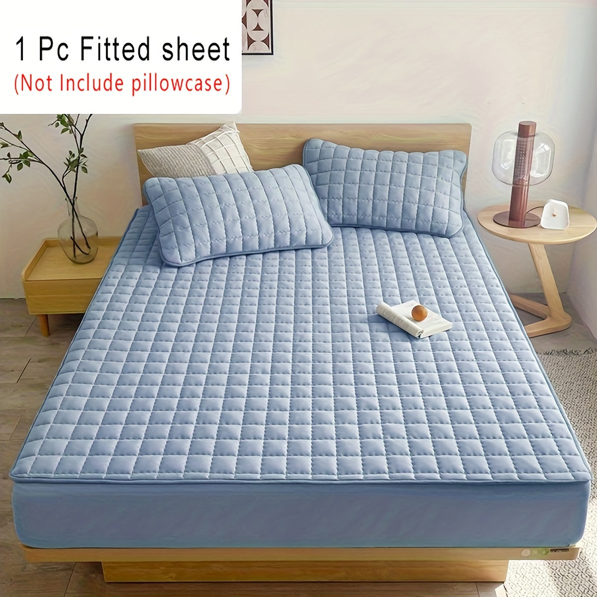 Light Gray Quilted Waterproof Fitted Sheet Breathable Polyester Deep Pockets Easy Care