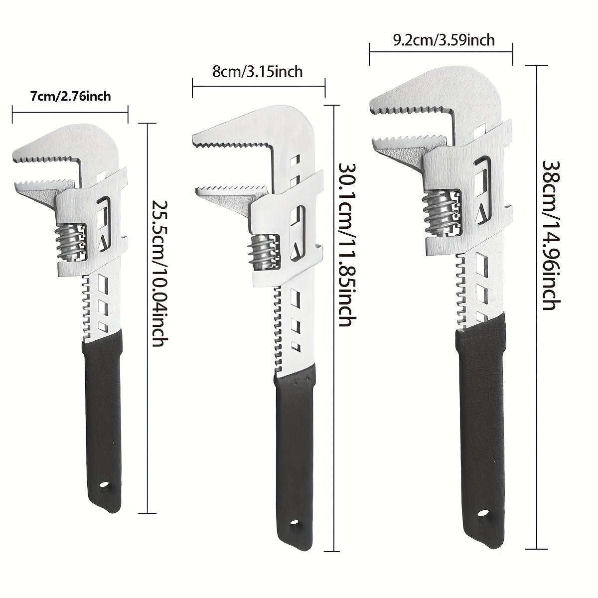 Large Opening Adjustable Wrench for Pipes and Fittings, Auto Repair