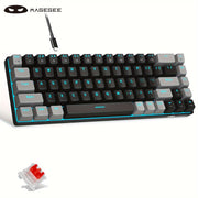 Teclado mecánico compacto para juegos del 60% con interruptores azules, retroiluminación LED, ergonómico para Windows, Mac, PC y portátil