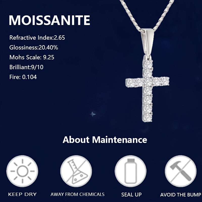 Sterling Silver Moissanite Cross Necklace Pendant for Wedding and Gift