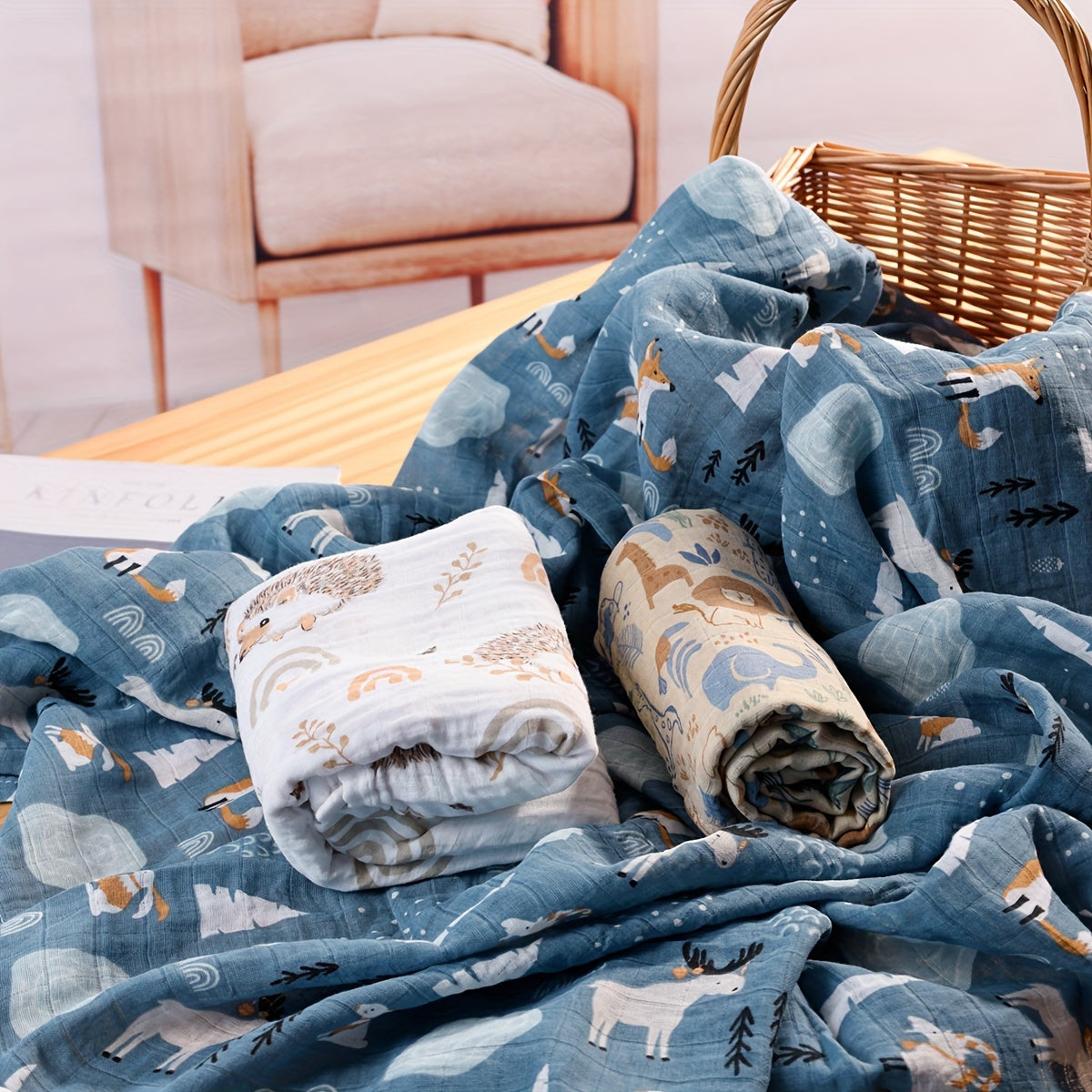 Set of Three Muslin Baby Swaddle Blankets 0-3 Years Cotton Breathable Reusable