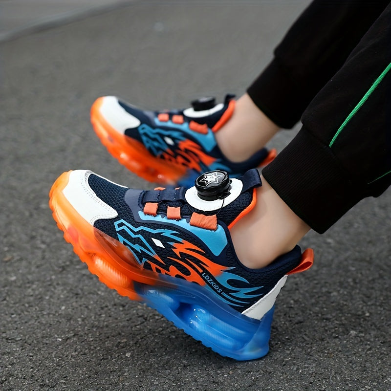 Trendy yigitlar uchun hayvon naqshli, chiziqli, to'rli va aylantirish tugmasi bilan tasodifiy ochiq havoda yugurish uchun krossovkalar.