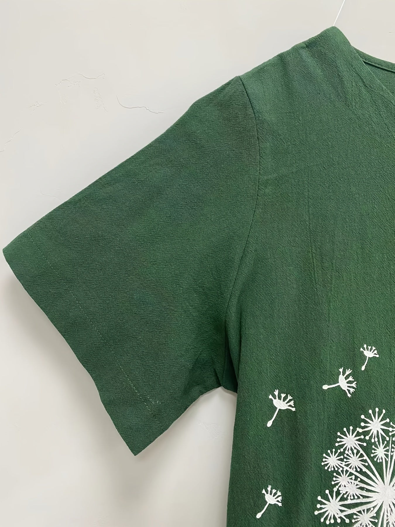 Plus Size Dandelion Print Short Sleeve T-Shirt Women Casual Crew Neck Summer