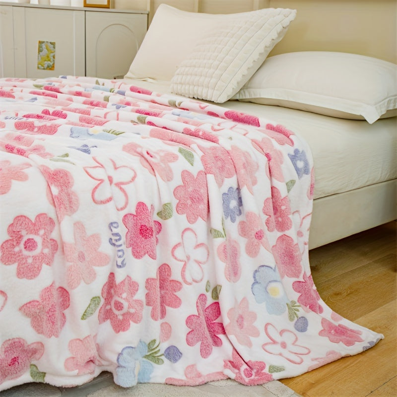 Colorful Flower Print Blanket Soft Breathable for Bed Couch Travel