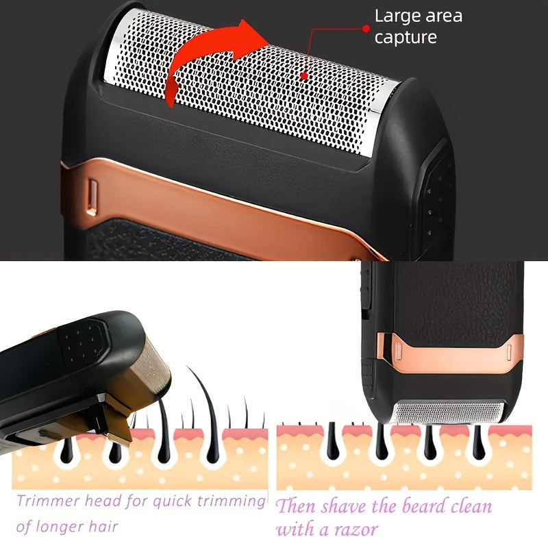 Afeitadora eléctrica recargable por USB para hombres, ligera, para uso en seco y húmedo, cortapelos para barba de doble uso, hoja de aluminio, carga rápida, elegante, duradera