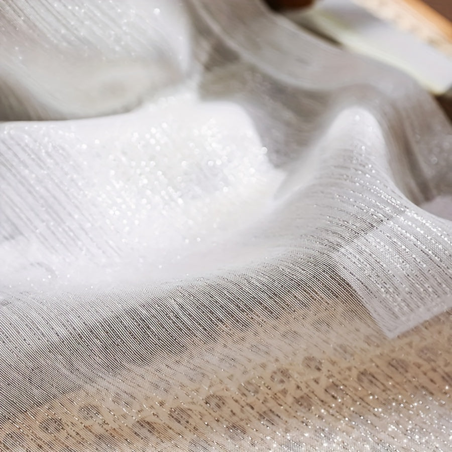 White Shiny Tulle Curtain Panels for Bedroom Living Room Office Kitchen Elegant Sheer Window Drapes