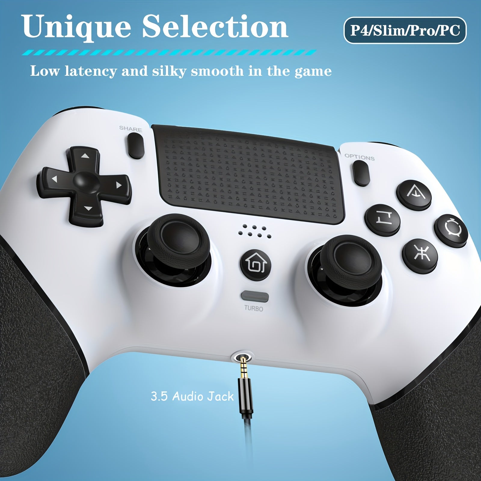 Wireless PS4 Controller with Hall Effect Joysticks 6-Axis Motion Sensor Turbo Function