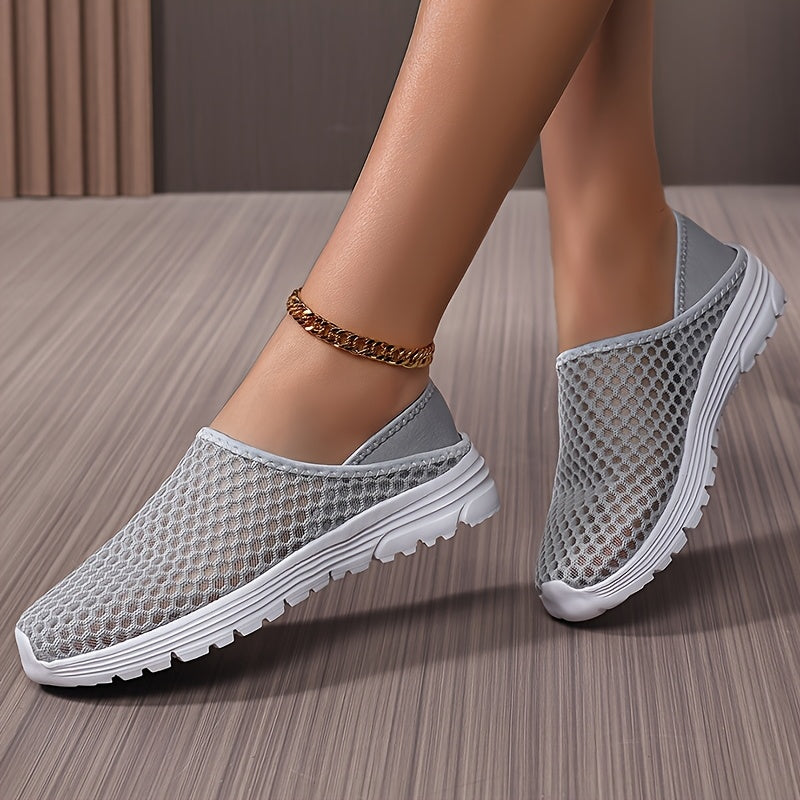 Women's Mesh Slip-On Sneakers - Lightweight Casual Shoes with Cushioned Sole