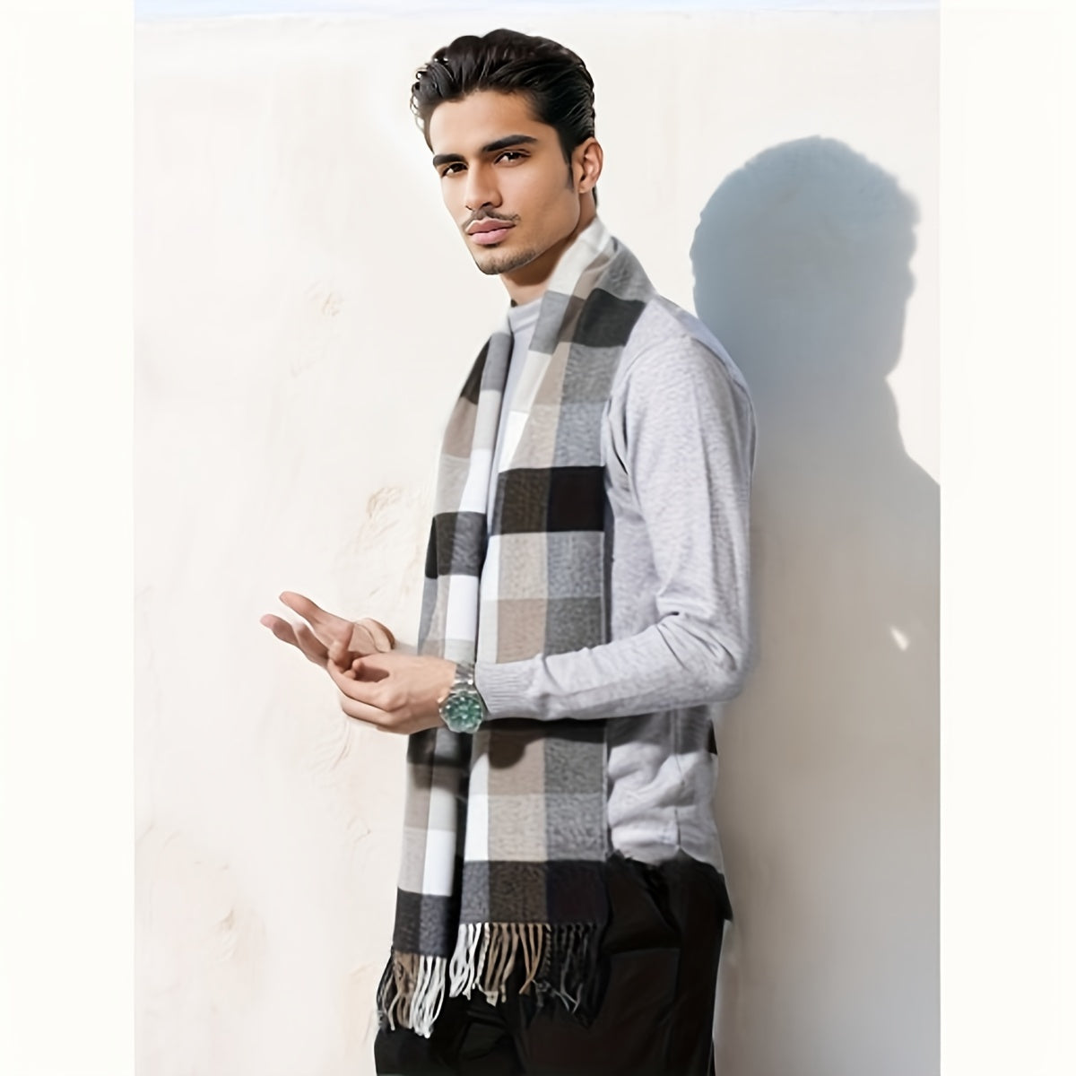 Britaniya uslubidan ilhomlangan iliq va qulay plitka sharf - Imitatsiya kashemirdan tayyorlangan, kuz/qish uchun mukammal, juftlik uchun sovg'a uchun ideal, yorqin ranglar, koreys dizayni