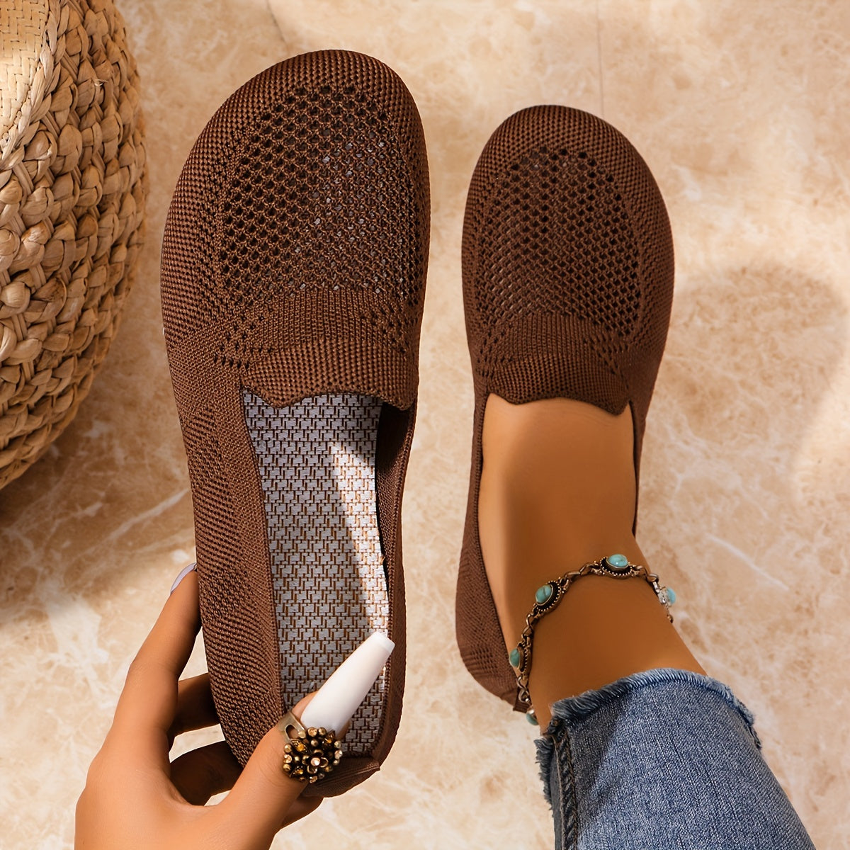 Women's Lightweight Slip-On Flats Breathable Knit Upper Casual Summer Wear