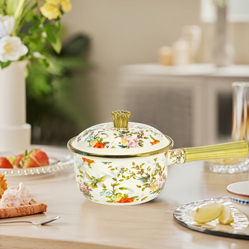 Induksiyaga mos sut qozoni, oltin tutqichi va emal qoplamasi bilan, sho'rva, guruch va jo'xori tayyorlash va xizmat ko'rsatish uchun ajoyib - mukammal oshxona sovg'asi.