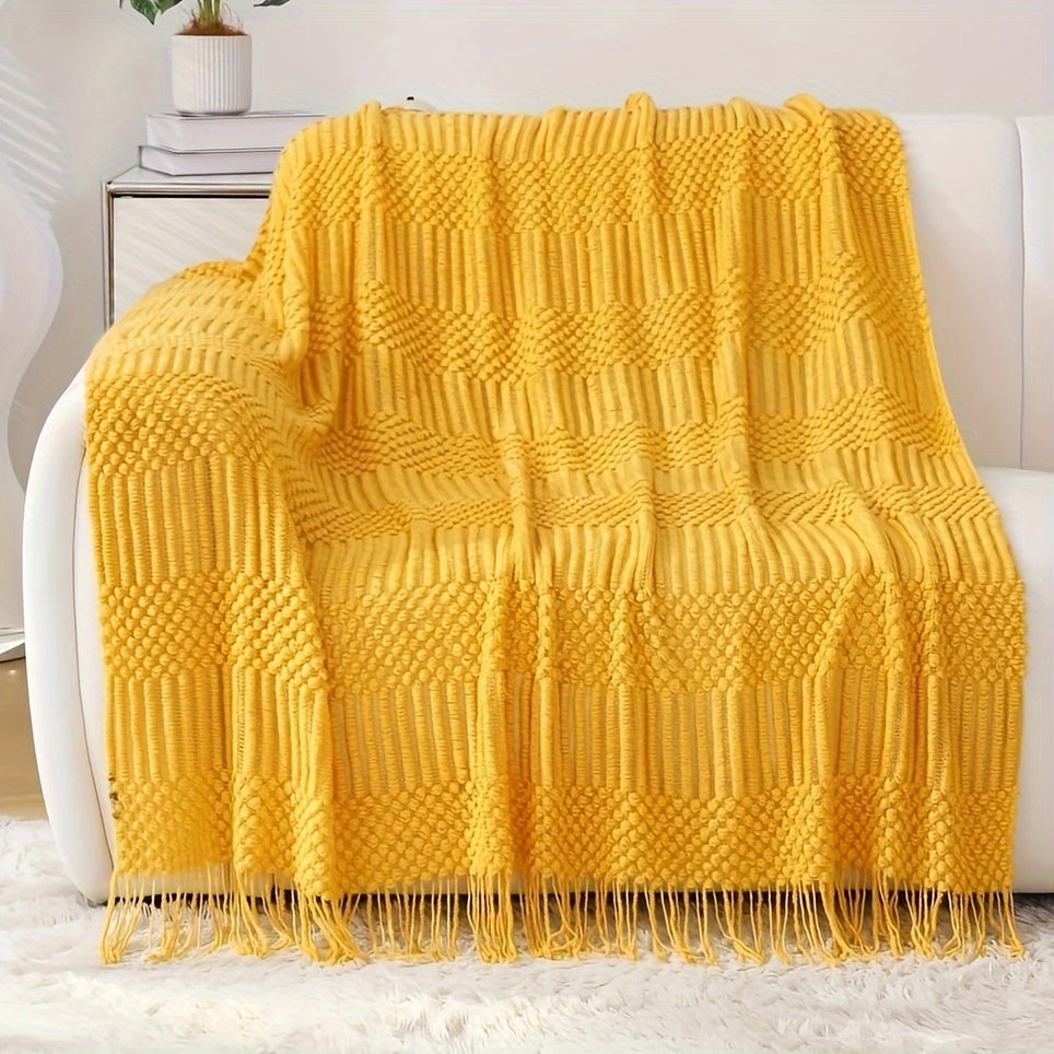Textured Knit Throw Blanket 127x152cm Soft Solid Couch Sofa Decor