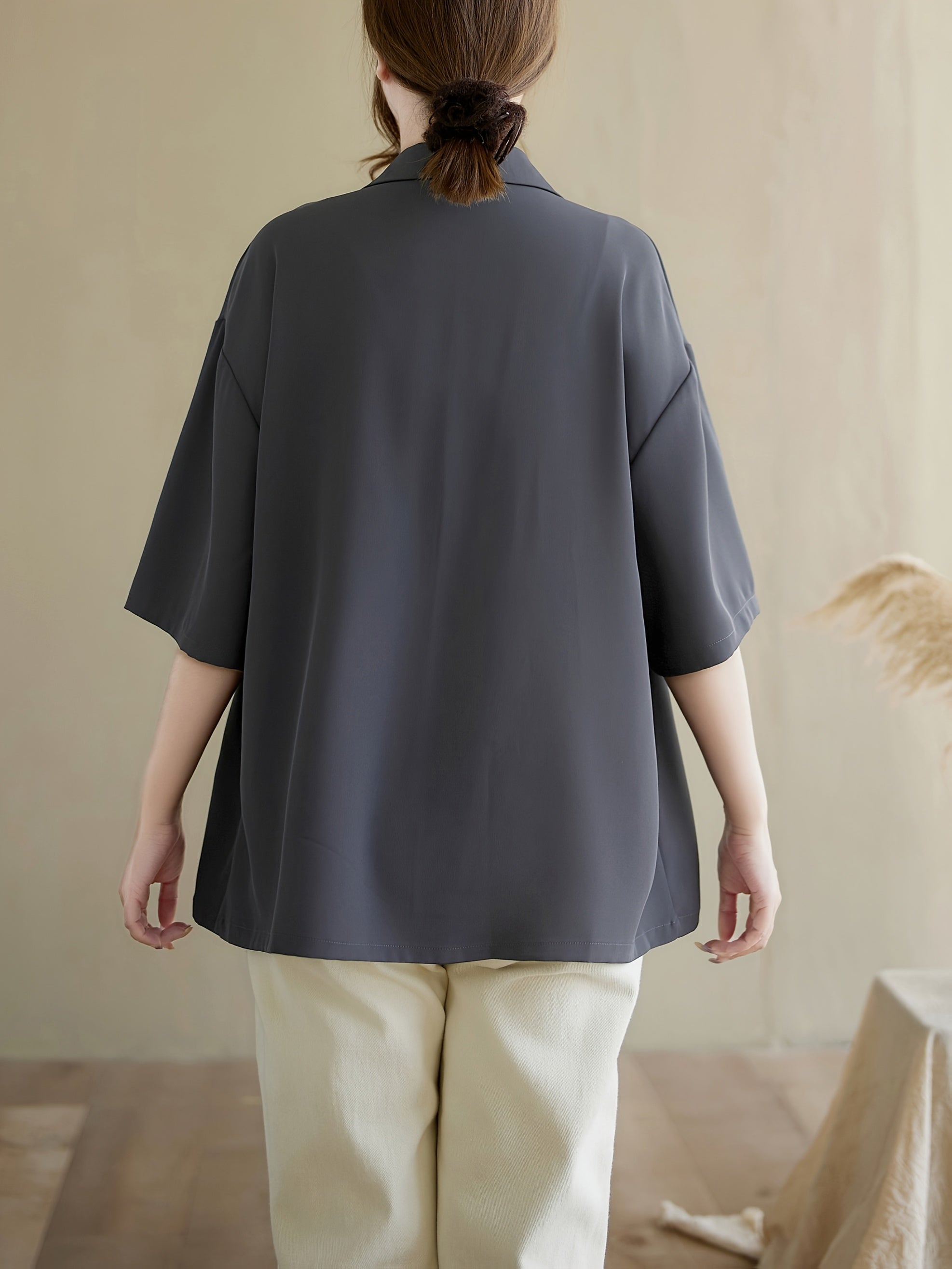 Women's Plus Size Lightweght Short Sleeve Blazer Cardigan Solid Color Work Wear