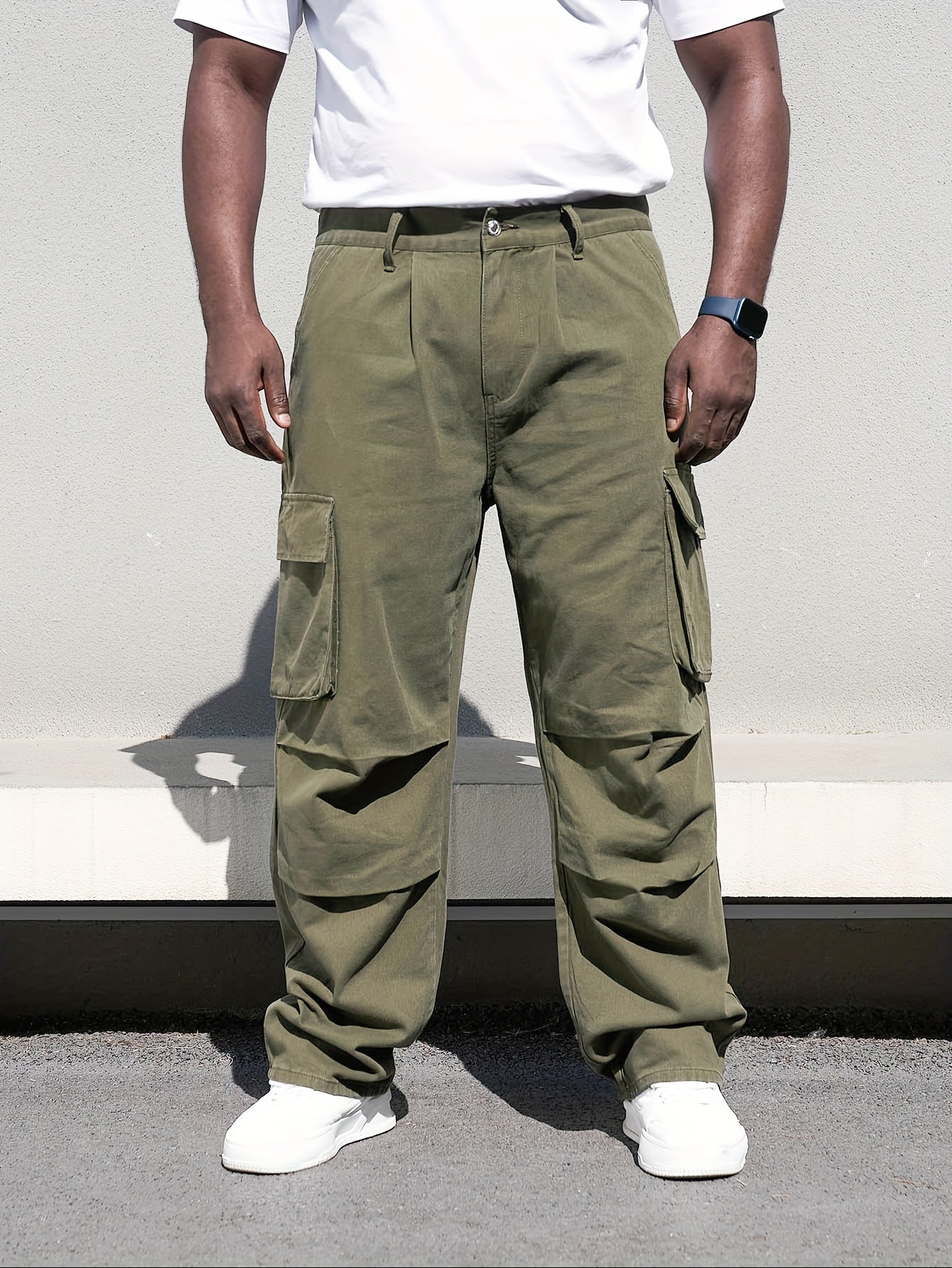 Men's Plus Size Casual Denim Cargo Pants with Loose Fit and Multiple Pockets