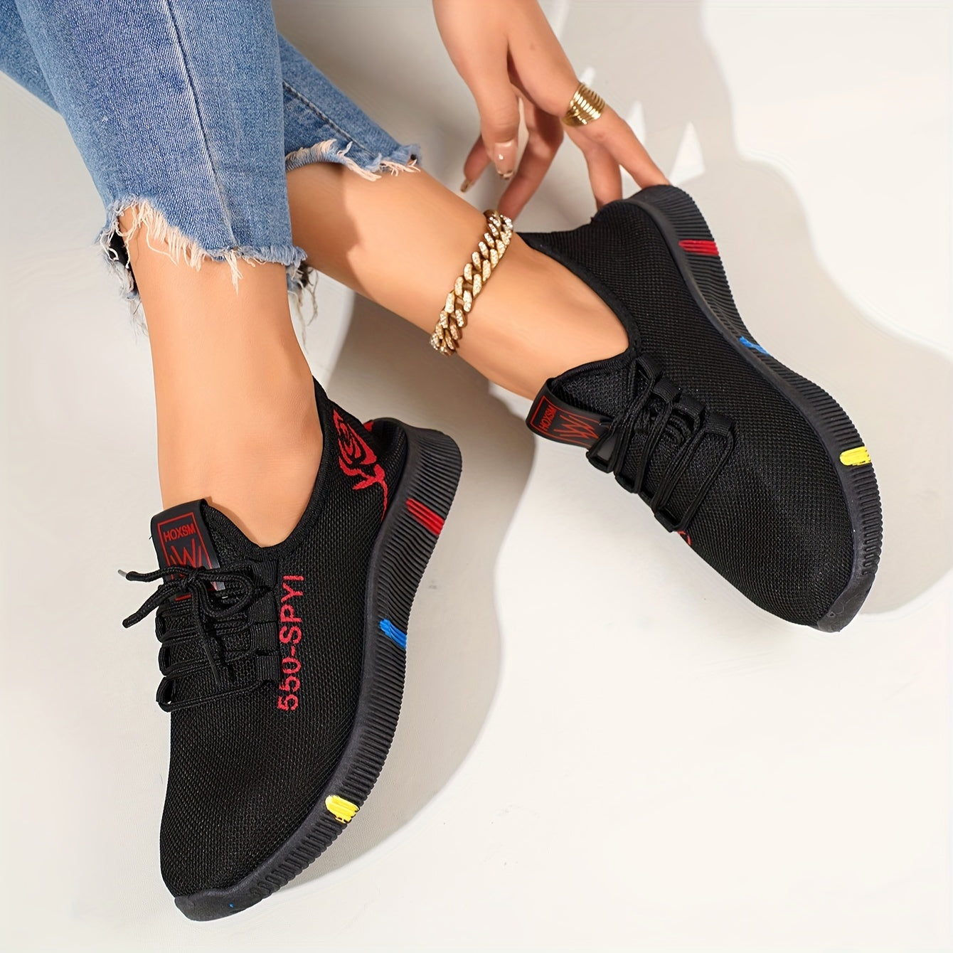 Women's Breathable Knit Sneakers Casual Lace-Up Outdoor Low Top Sport Shoes